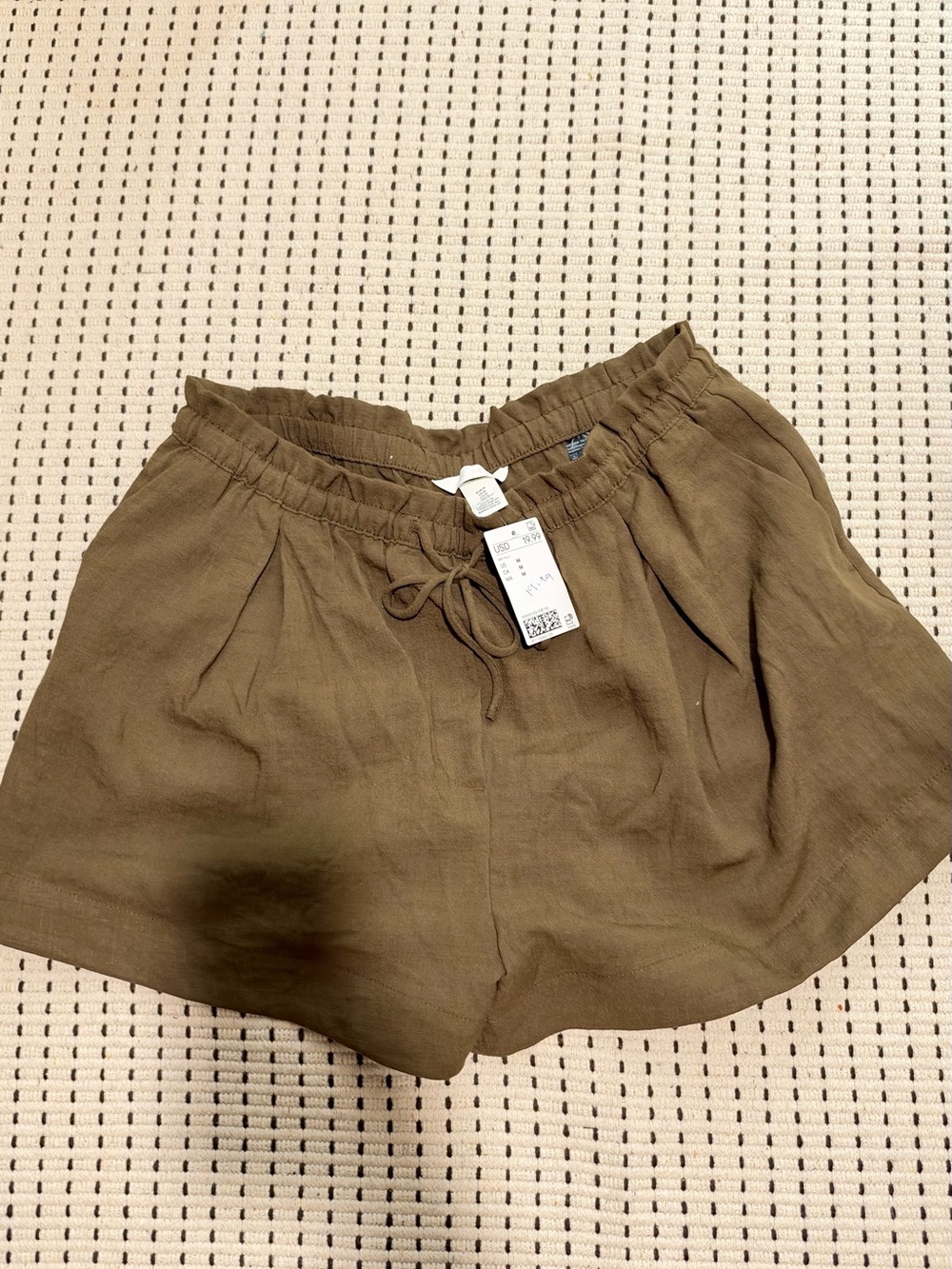 H&M Olive Green High-Waist Drawstring Shorts